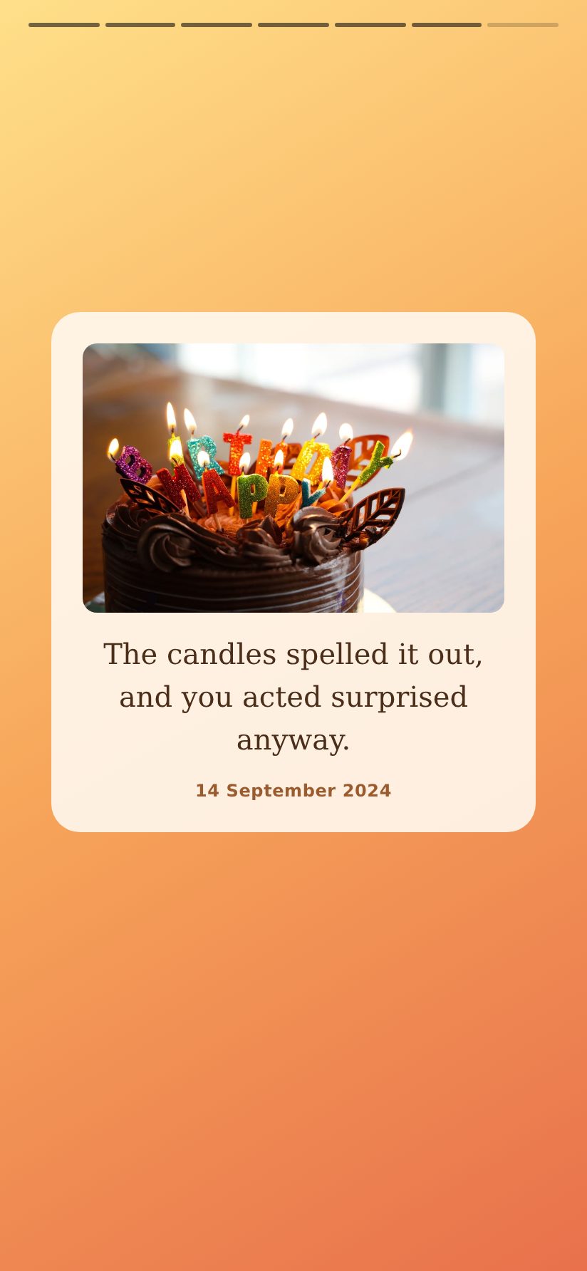 The Celebration theme: a warm gold and coral reveal of a milestone keepsake.